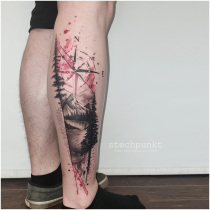 Trash Polka Berge See Wald Baeume Tattoo