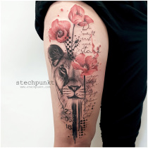 Trash Aquarell Loewin Mohnblumen Tattoo