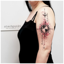 Trash Aquarell Globus Flugzeug Tattoo
