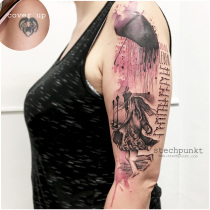 Trash Aquarell Tanzendes Maedchen Regenschirm Tattoo