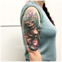 Trash Aquarell Alice im Wunderland Grinsekatze Tattoo