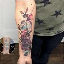 Trash Aquarell Pfingsrosen Cover Up Tattoo