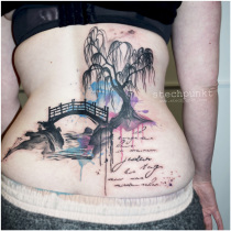 Trash Aquarell Bruecke Trauerweide Tattoo