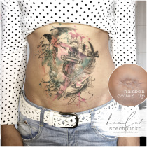 Trash Aquarell Schwalbe Anker Feder Narben Cover Up Tattoo