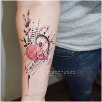 Trash Aquarell Musik Herz Tattoo