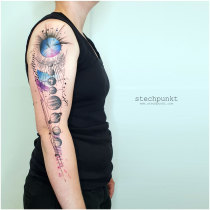 Trash Aquarell Sonnensystem Tattoo