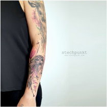 Trash Aquarell Waldkauz Tattoo