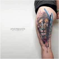 Trash Aquarell Loewe Tattoo