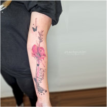 Trash Aquarell Fussabdruck Mohnblume Tattoo