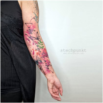 Trash Aquarell Schmetterling Blumen Tattoo
