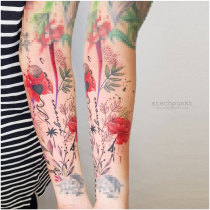 Trash Aquarell Mohnblumen Tattoo