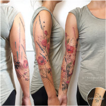 Trash Aquarell Mohnblumen Lavendel Wiesenblumen Cover Up Tattoo