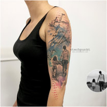 Trash Aquarell Mutter Tochter Weg Tattoo