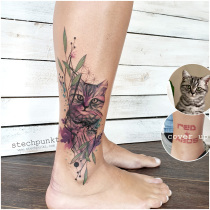 Trash Aquarell Katze Cover Up Tattoo