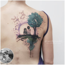 Trash Aquarell Kinder beobachten Mond Tattoo