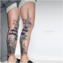 Trash Polka Weltkarte Kompass Falke Tattoo