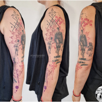 Trash Aquarell Familien Tattoo