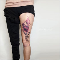Trash Aquarell Fussabdruck Blume Tattoo