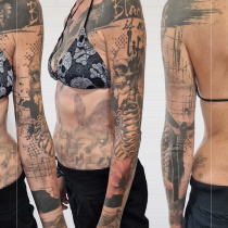 Trash Aquarell Magnolie Motte Skelett Tattoo