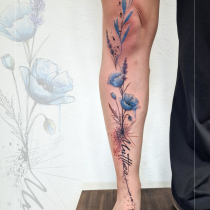 Trash Aquarell Mohnblumen Lavendel Tattoo