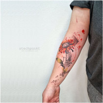 Trash Aquarell Gerbera Fingerabdruck Tattoo