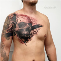 Trash Polka Schaedel Tattoo